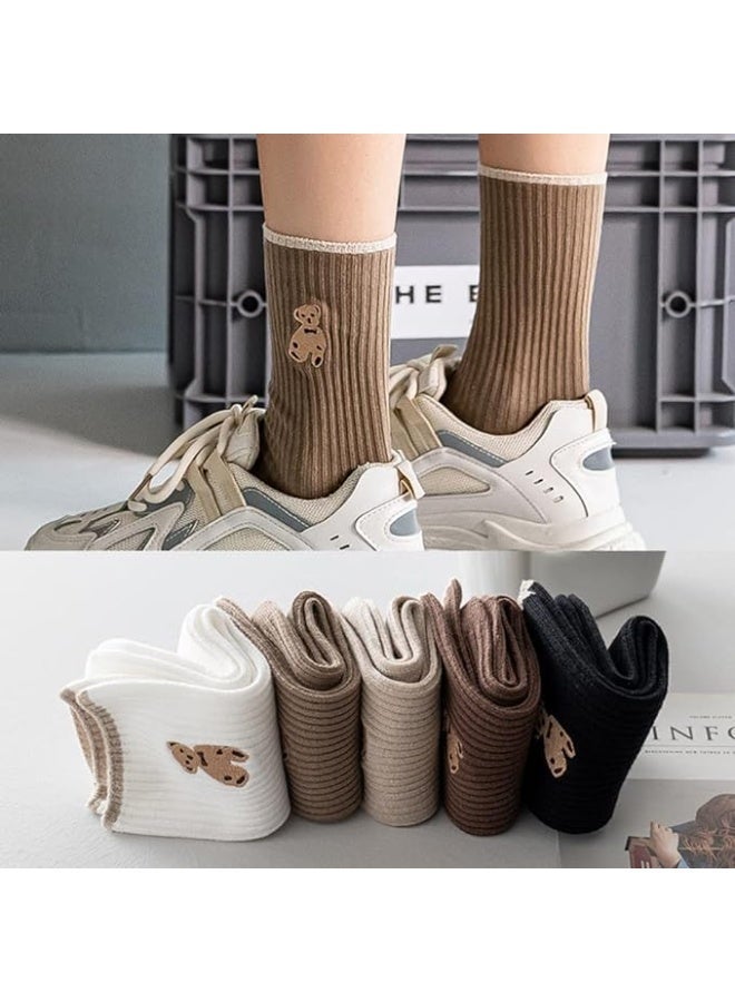 ChicAbode 6 Pairs Women Cute Socks, Fashion Cotton Breathable Socks,Japanese Style Cute Bear Embroidery Casual Girls Sweet Socks - Image 4